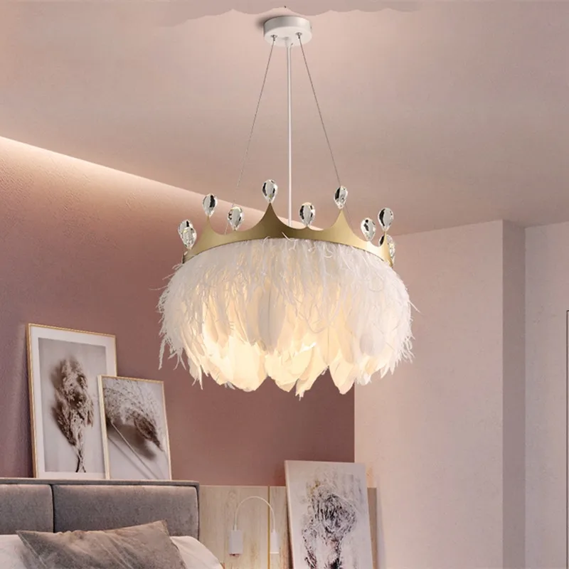 

LED feather chandelier designer child scandinavian design lamp Bedroom Kitchen Island light Home Living room girl chandelier