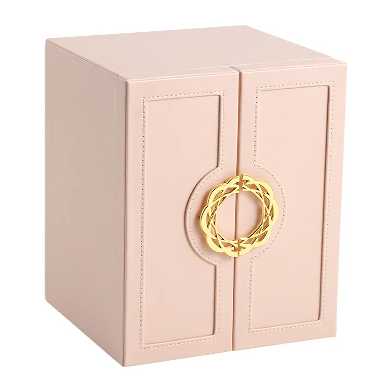 5-Drawer Faux Leather Jewelry Box, Soft Lined Interior, Golden Handles. Elegant Storage for Rings, Necklaces, Earrings.