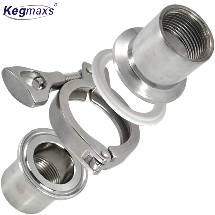 1.5 Tri Clamp 1/2 NPT Female SS304 Sanitary Pipe Fittings Set with Silicone Gaskets and Tri-Clover Clamp 50.5mm OD