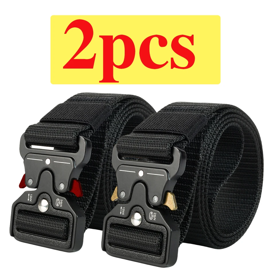 Paquete de 2 cinturones tácticos para hombre, cinturón con hebilla simétrica de liberación rápida para entrenamiento deportivo al aire libre, cinturón duradero multifuncional unisex