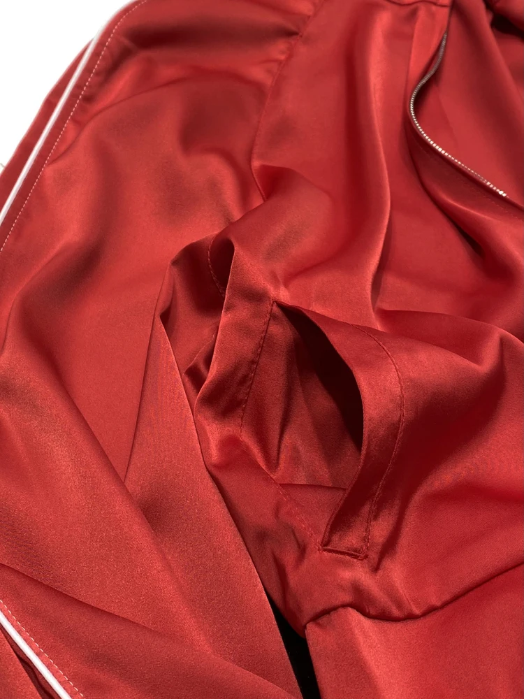 [YOZOU] Red Silk Satin Luxury Vintage Chic Woman Zipper Short Jackets Coat Korean High Quality Outerwear Rave Outfits Streetwear