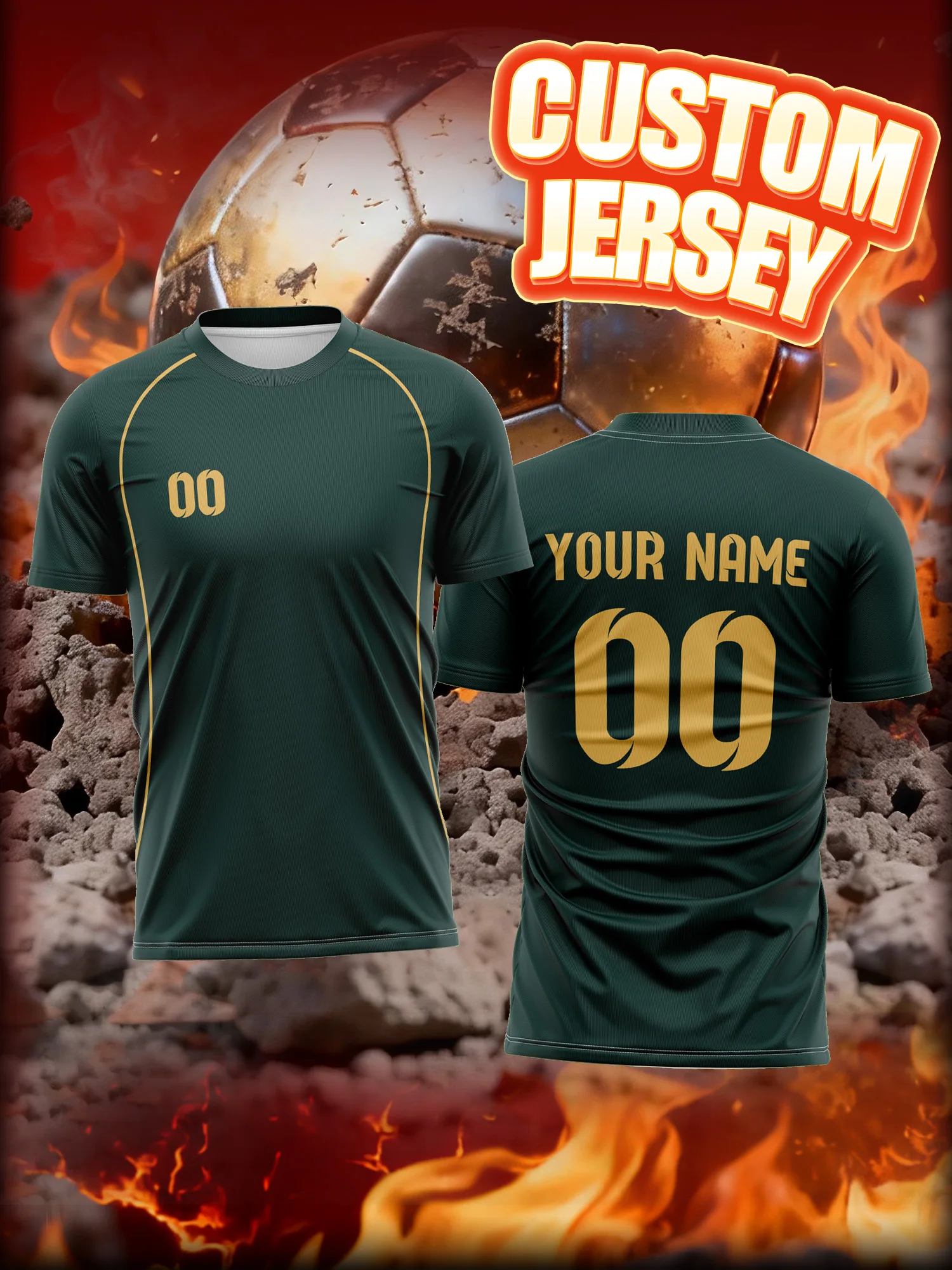 

Custom Image Number Name Soccer Jersey, Low-Maintenance Wash, Easy-Care Football Wear