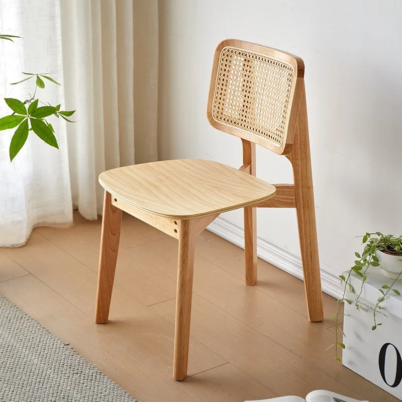 The Dining Chair Woven From Antique Rattan Material In A High-end Black Casual Style Is Suitable For Home Solid Wood Backchairs