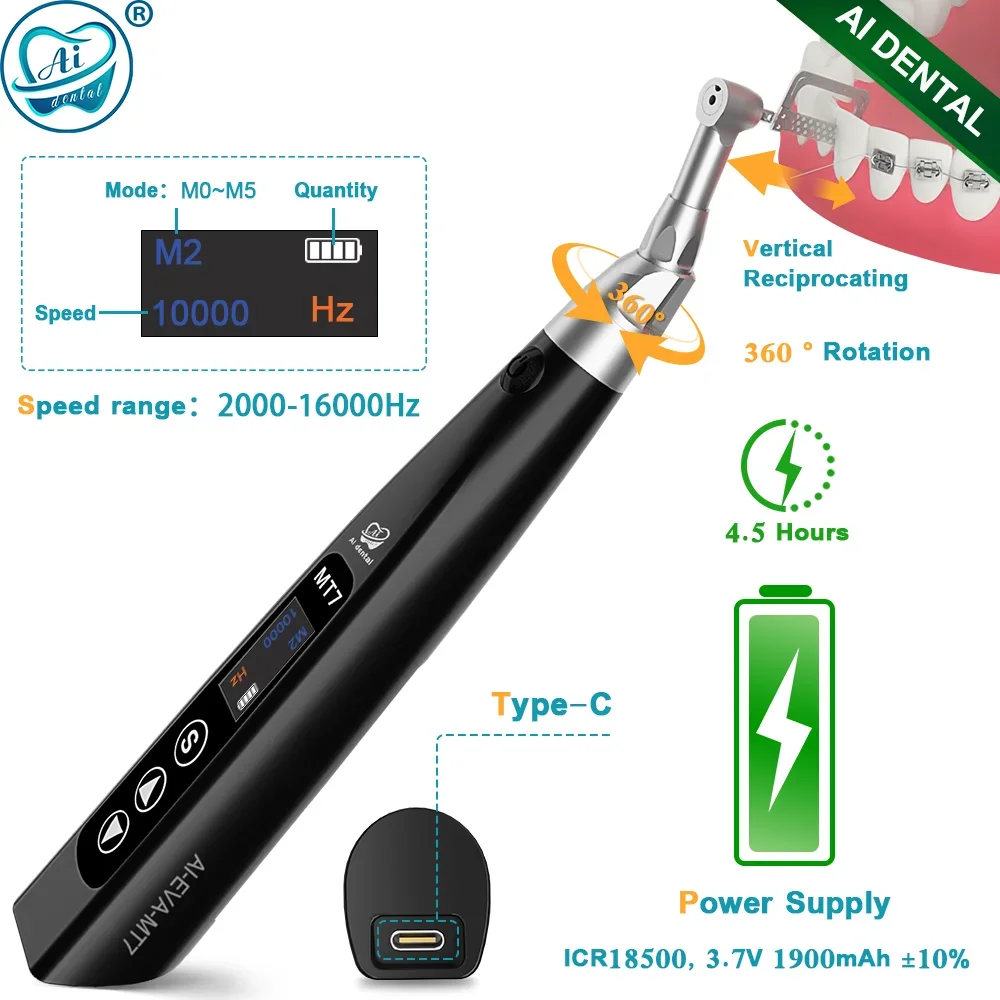 AI-EVA-MT7 Dental Electric Orthodontic Handpiece can 360° Ratation Vertical Reciprocating Contra Angle Faster Charge New Design