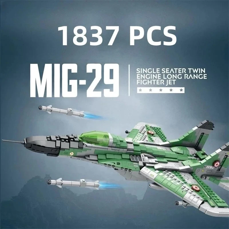 

Конструктор MIG-29 (1837 деталей): Модель военного истребителя для сборки, украшение для рабочего стола, праздничный подарок, детские игрушки
