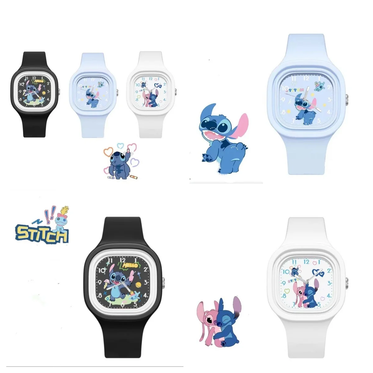 Kawaii Anime Disney Watch  Lilo & Stitch Children Watchs Sports Silicone Watch Cartoon Mickey Minnie Watch Kids Toy Gifts