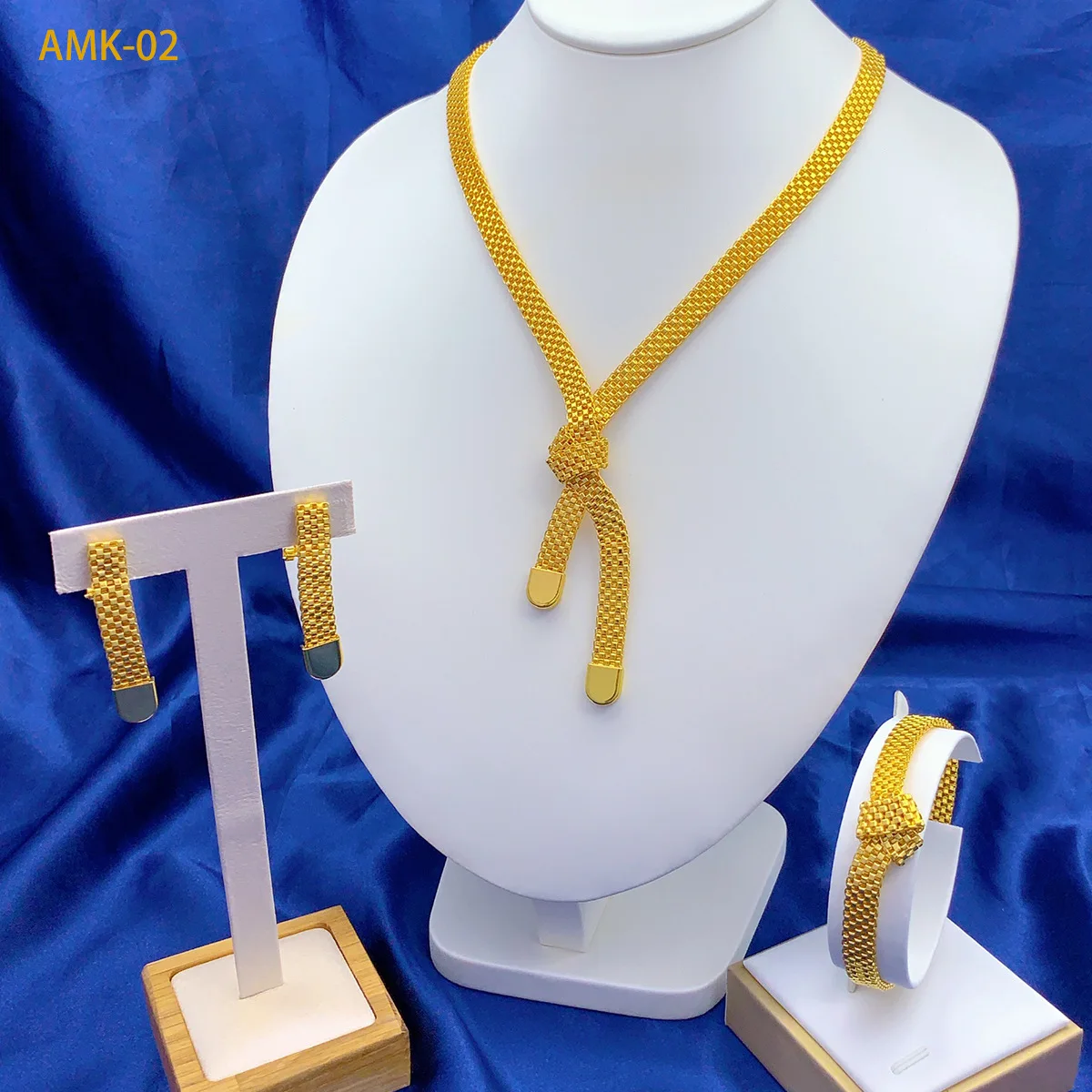 24K Gold Simple Chain Wedding Set Necklace Bracelet Earrings Women's AU999 - 24K gold 3-piece set, elegant, ideal for gifting
