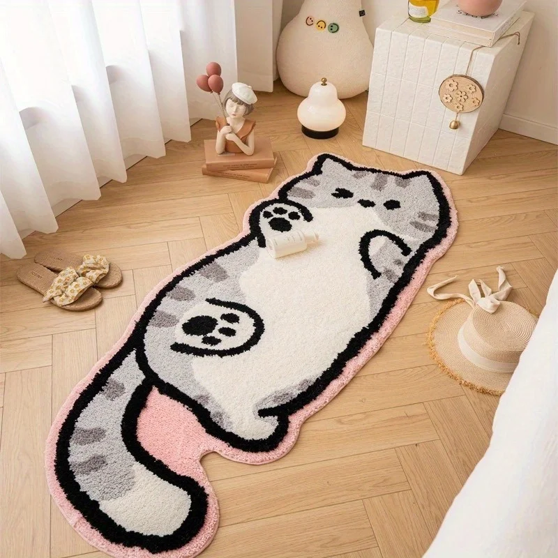 VIKAMA Cute Cat Home Decor Rug, Comfortable Anti-Slip Bedside Rug For Bedrooms, Floor Mat For Children's Rooms And Living Rooms