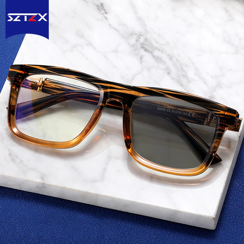 SZTZX New Fashion Square Male Myopia Glasses Frame Anti-Blue Ray TR Reading Glasses Photochromic Sports Prescription Eyeglasses