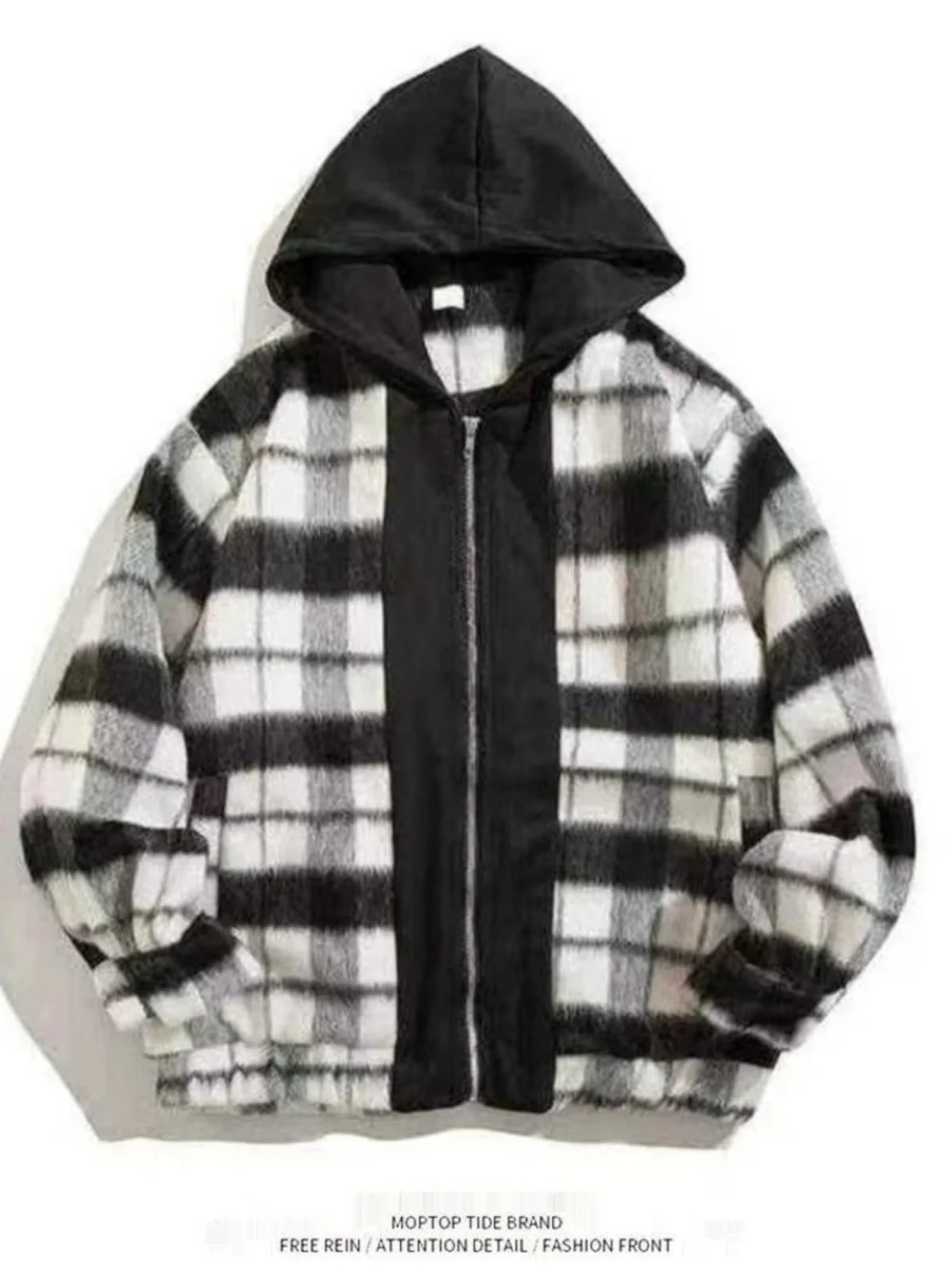 

Мужская куртка в клетку в стиле преппи, осенняя новинка, американское ретро, повседневное свободное шерстяное пальто, молодежное, свободного кроя, ветрозащитное, на молнии