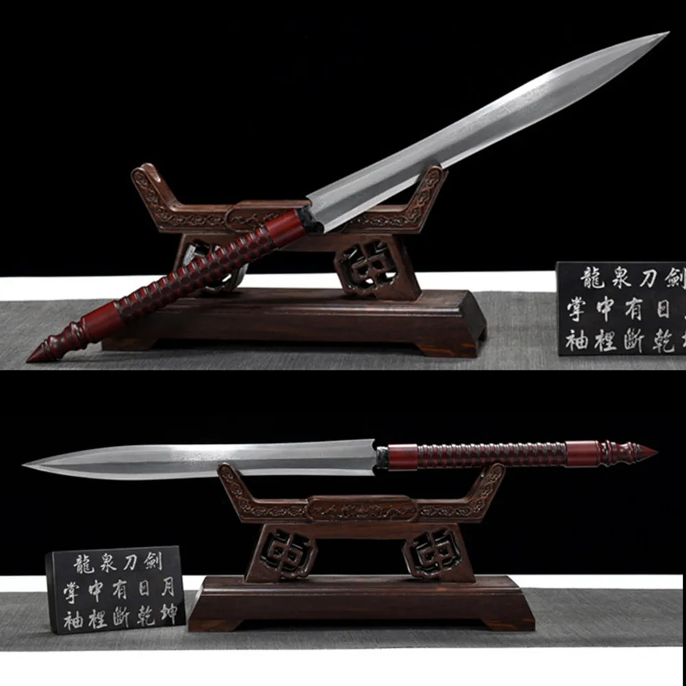 Wonderful Chinese WUSHU Jian Sword KungFu Spear Forged Damascus Steel Spearhead Steel Long Handle Leather Sheath Hunting