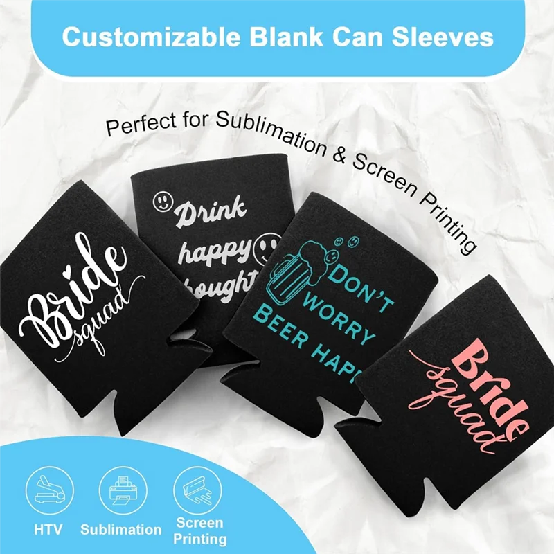 ABVA-25 Pack Blank Can Cooler Sleeves Sublimation Blanks For Vinyl Plain Foam Can Sleeves Coolers Soda Cans Black