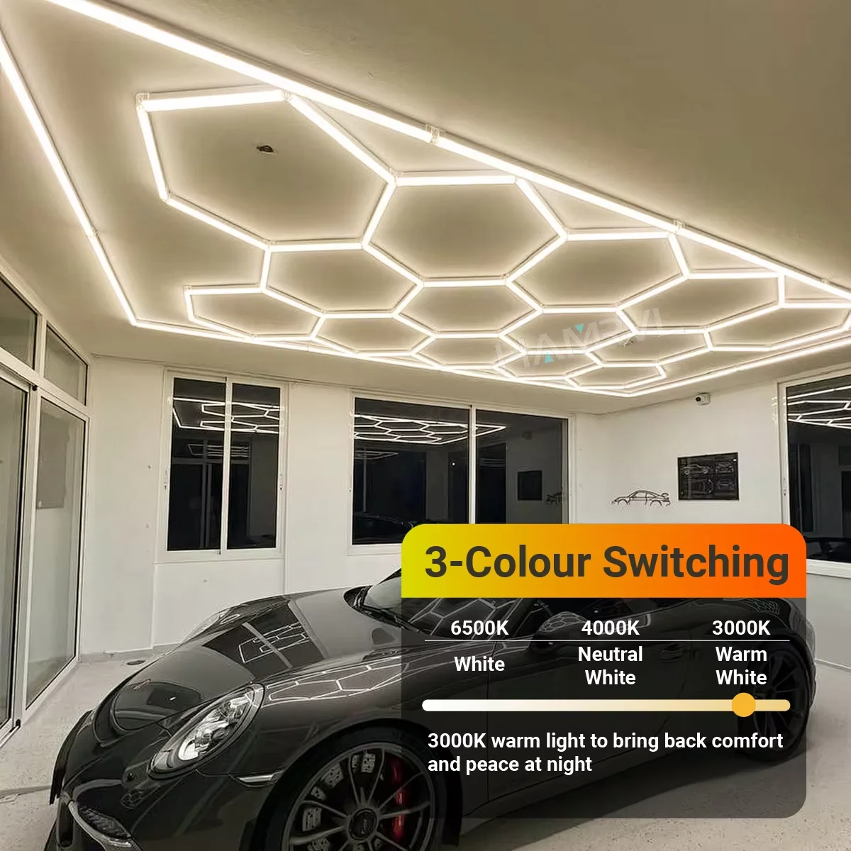 مسدس قلادة LED ضوء 3-Color قابل للتعديل 3000K-6500K عكس الضوء تصميم العسل الحديث سهل التركيب لشريط المرآب صالون #3