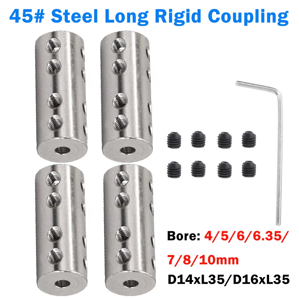 1pcs Long Rigid Coupling Bore 4/5/6/6.35/7/8/10mm 45# Steel Motor Shaft Connecting Connection Coupler for 3D Printers Motor