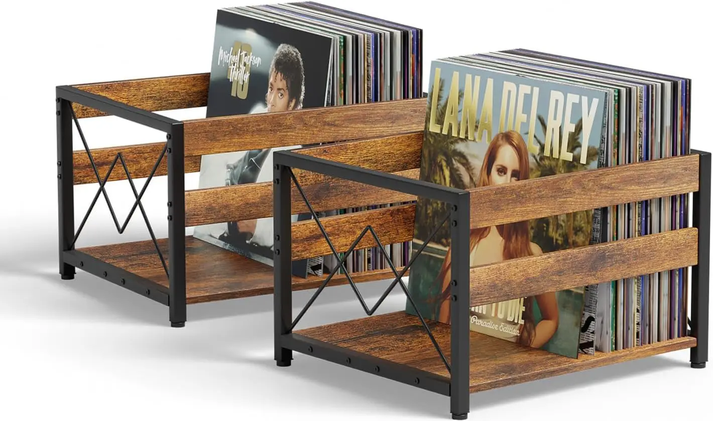 

Wooden Storage Box for Vinyl Records, Holds 100+ Albums, CD Shelf Organizer for Home Office