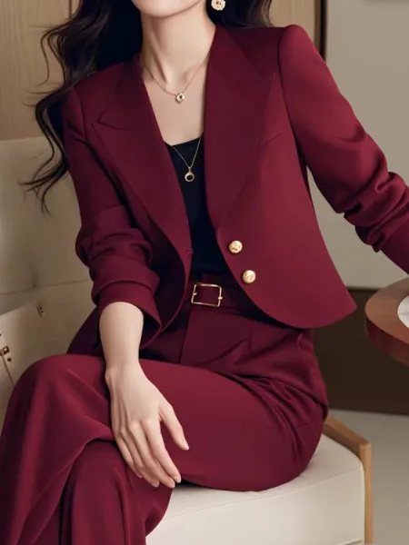 

Элегантный высококачественный женский костюм: красивый пиджак и брюки свободного кроя в корейском стиле для ранней осени