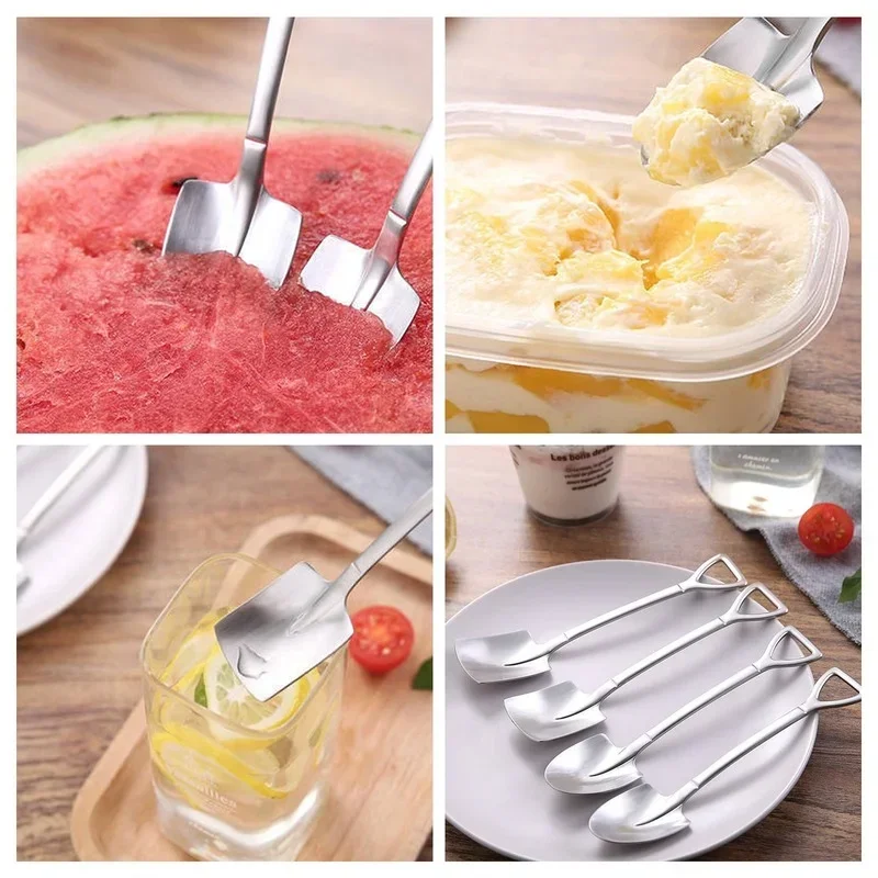 10PCS Stainless Steel Shovel Coffee Spoon Set Scoop Shovel Creative Tea-spoon Ice Cream Dessert Spoon Birthday Gift Tableware