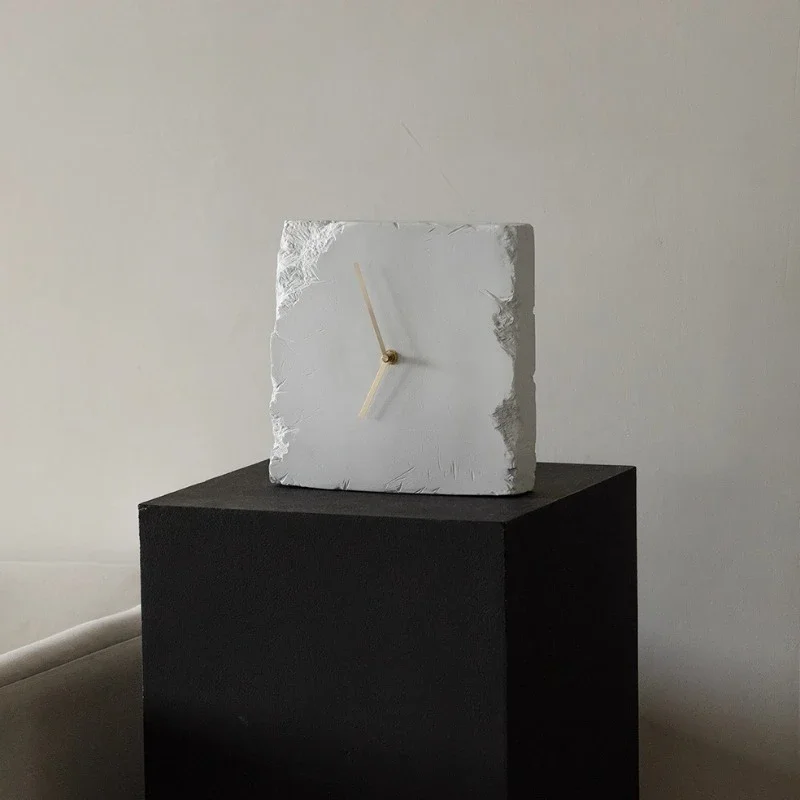 Creative simple broken stone shaped clock, Medieval Wabi Sabi  style Cracked rock table clock, Home decor  base clock ornament