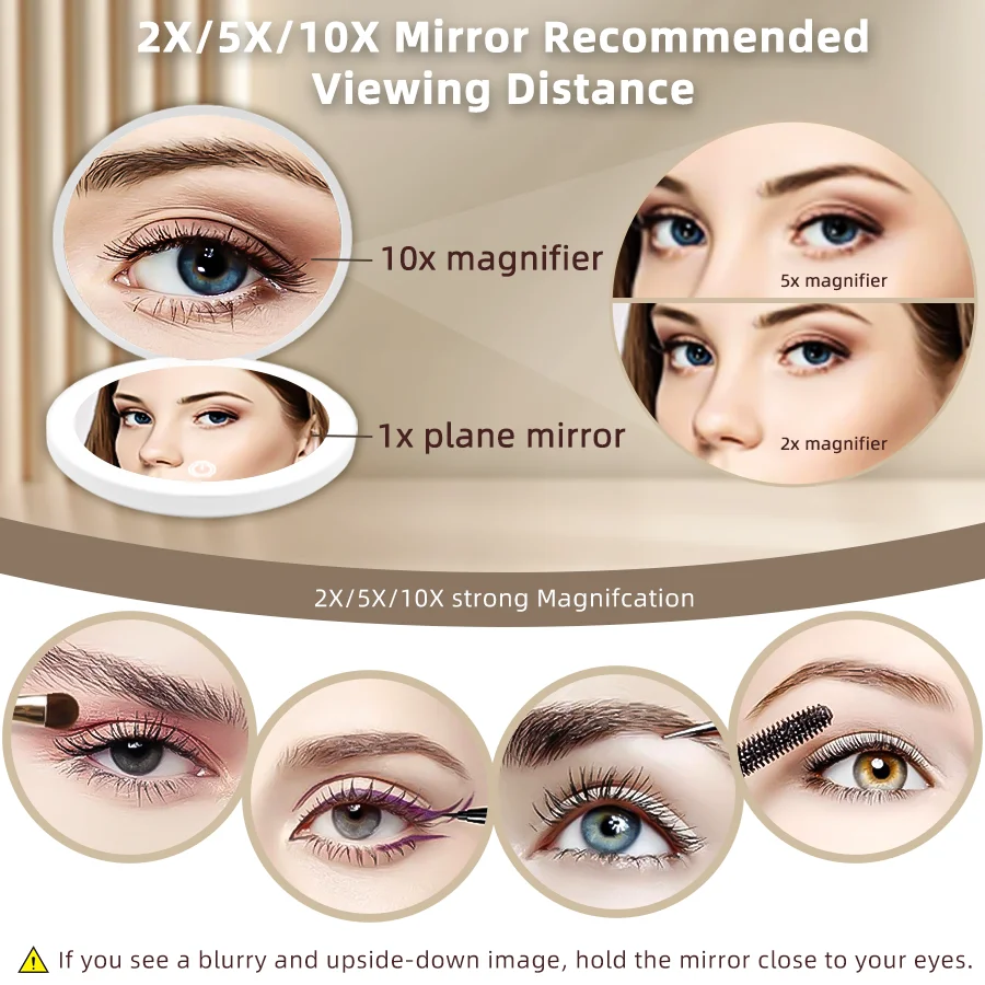 مرآة مكياج LED للسفر قابلة للطي: تكبير عالي الدقة 2X، 3 أضواء ملونة، تعتيم بدون خطوات - هدية إبداعية للسيدات #3