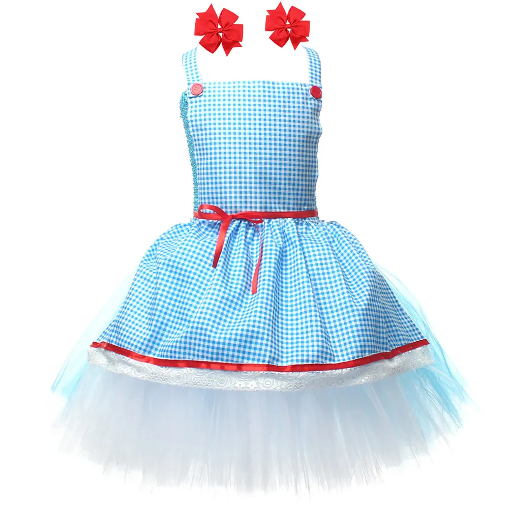 Children Dorothy Cosplay Kids Girls Tutu Dress Costume Movie The Wonderful Wizard Outfits Dance Skirts Headgear Halloween Suits