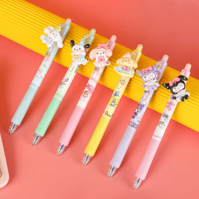 Sanrio 30pcs Gel Pen Kuromi Capybara Decompression Rotating Erasable Blue Black Kawaii Creative School Students Special Gifts