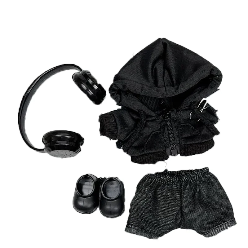 Labubu Clothes 블랙 성숙한 스포츠 스타일 후드 이어폰, 세트와 DIY 페어링 가능, 배낭 펜던트 의류 액세서리