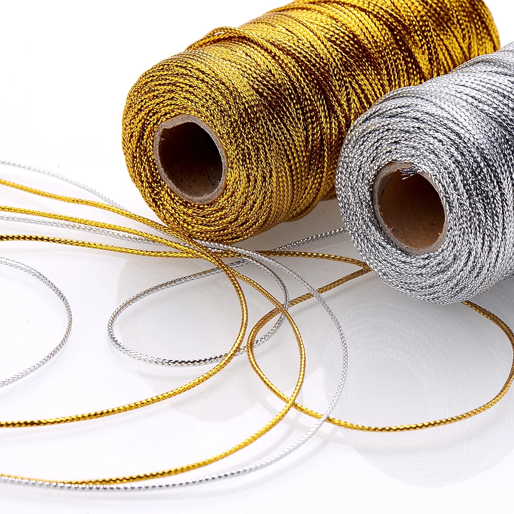 1,5 mm 100 m Polyester-Schnurrolle, gold-silberfarben, geflochtene Verpackungsschnur für DIY-Schmuckherstellung, Geschenkverpackung, Basteln – Detail 4