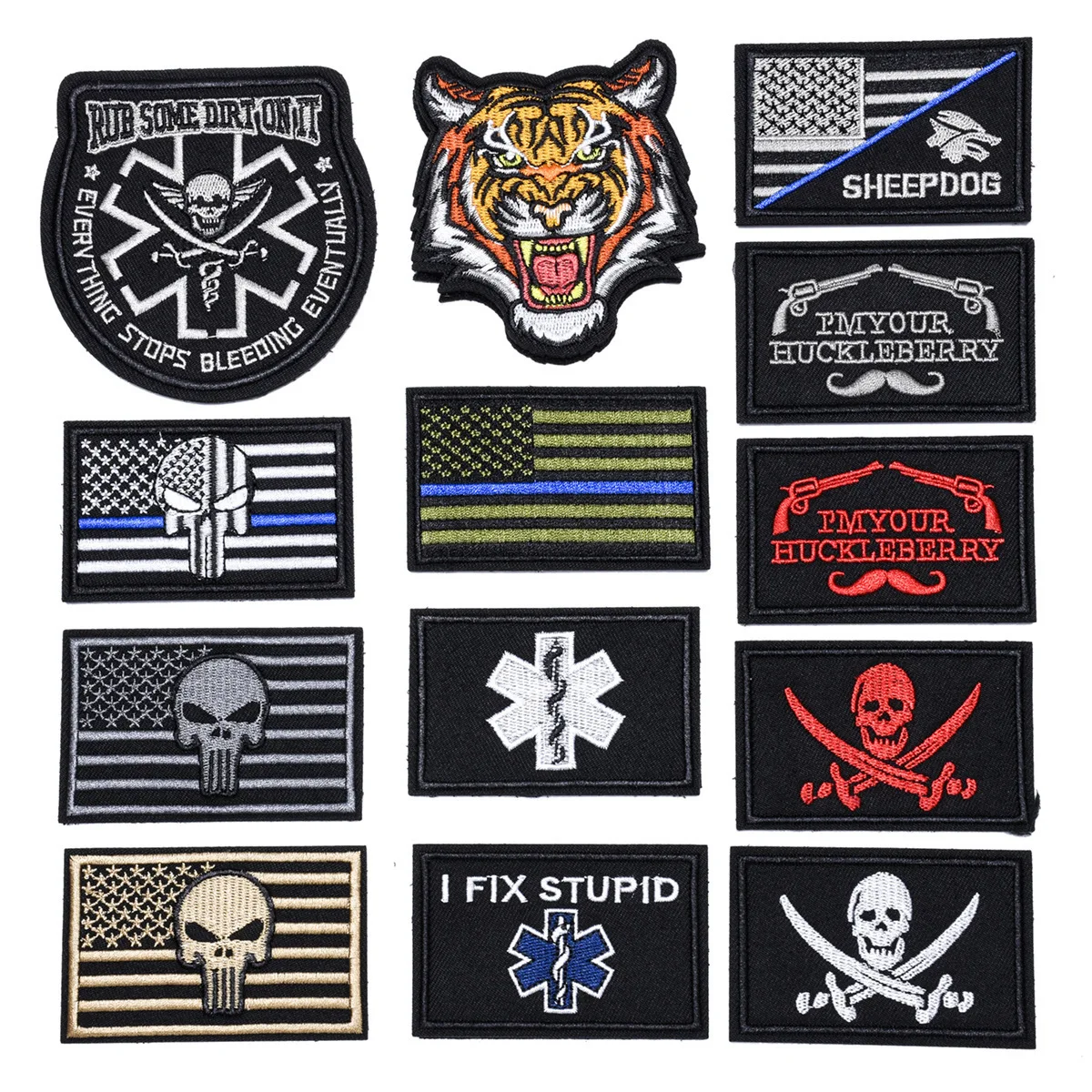 

13Pcs Tactical Morale Patches Skulls Punk Patch for Clothes Embroidered Patch For on Backpack Hat Hook Loop Stickers Applique