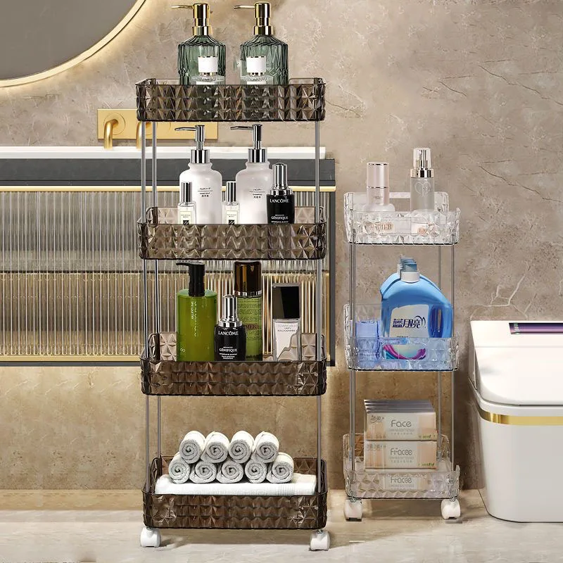 Bathroom Organizer Shelf With Wheel Home Kithen Acryl Storage Shelves Makeup Skincare Shampoo Holder Desktop Rack New Design