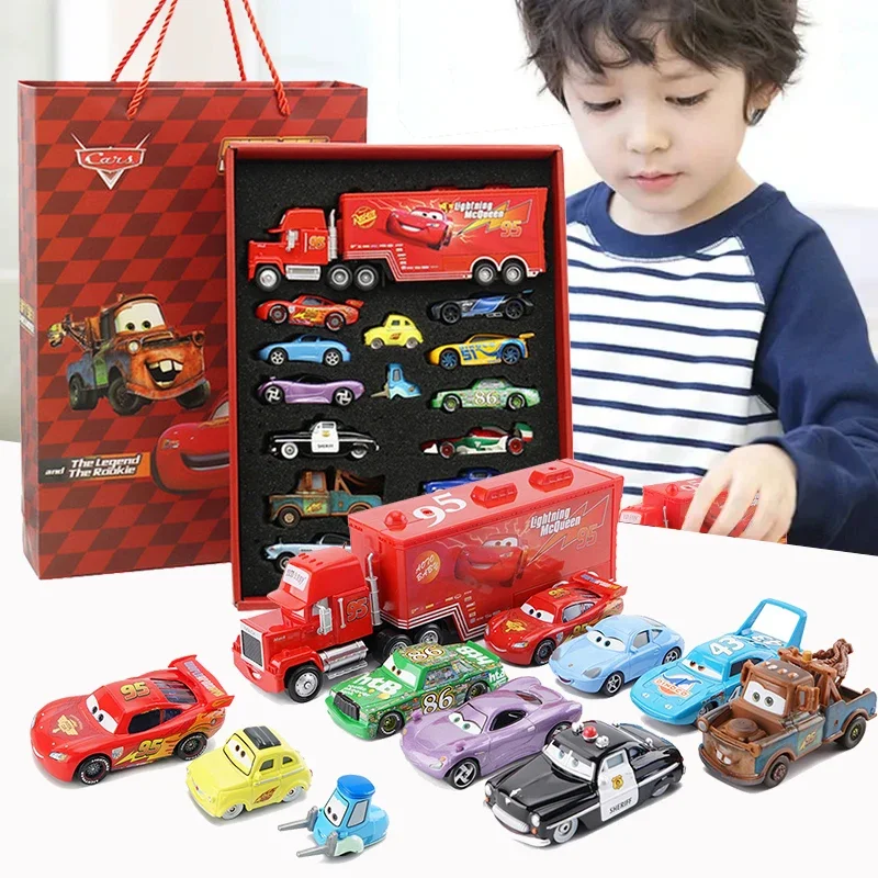 

Disney Pixar Cars McQueen Mater Mack Uncle Truck, литой автомобиль из сплава, модель 1:55, пружины радиатора, город 15/13/8 шт., автомобильные коробки, подарок