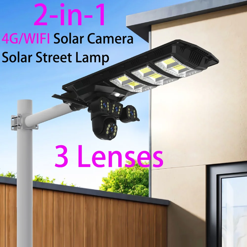 

4G Солнечная уличная камера-фонарь 15 МП с 10-кратным зумом, записью на три камеры, отслеживанием гуманоидов, для наружного использования, с дистанционным управлением, водонепроницаемая