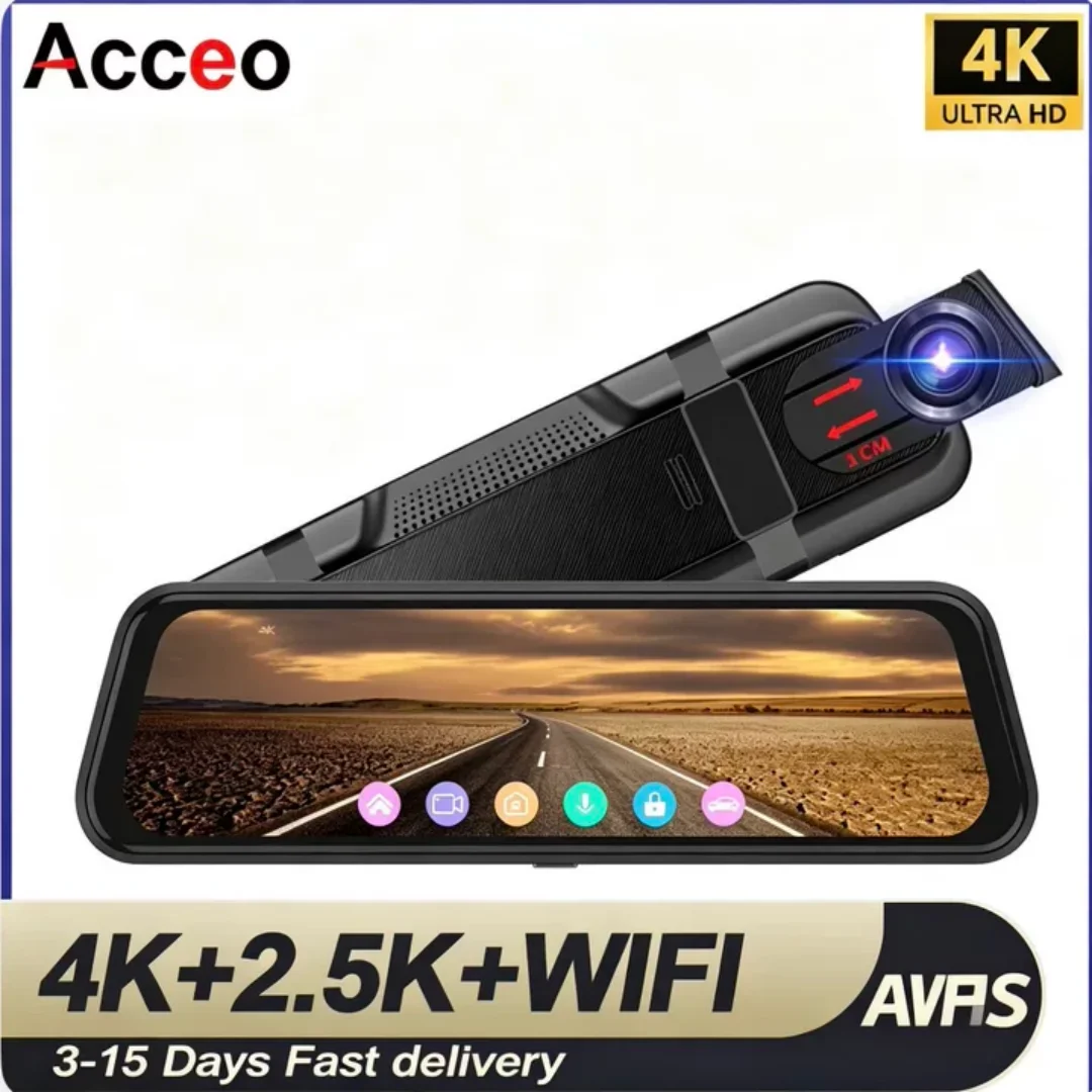 

Видеорегистратор Acceo 4K+2.5K с зеркальным экраном, 5G WiFi, ADAS, сенсором Sony, ночным видением, сенсорным экраном, опциональным GPS и камерой заднего вида