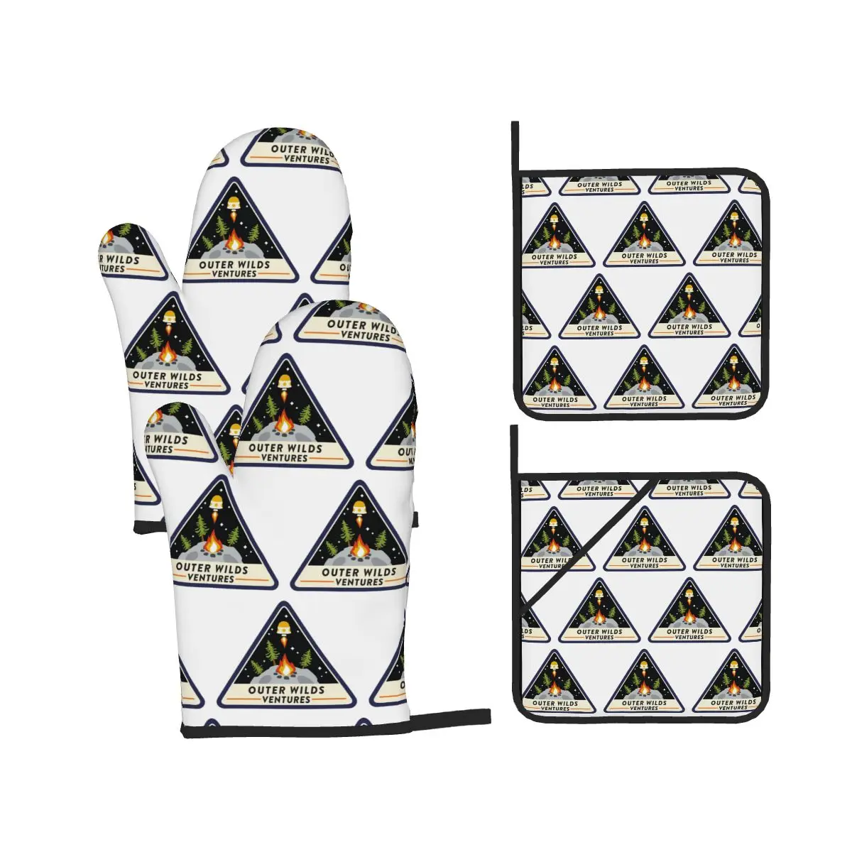 Outer Wilds Ventures Patch Oven Mitts and Pot Holder Sets of 4 for Baking Kitchen Cooking BBQ Resistant Non-Slip Gloves