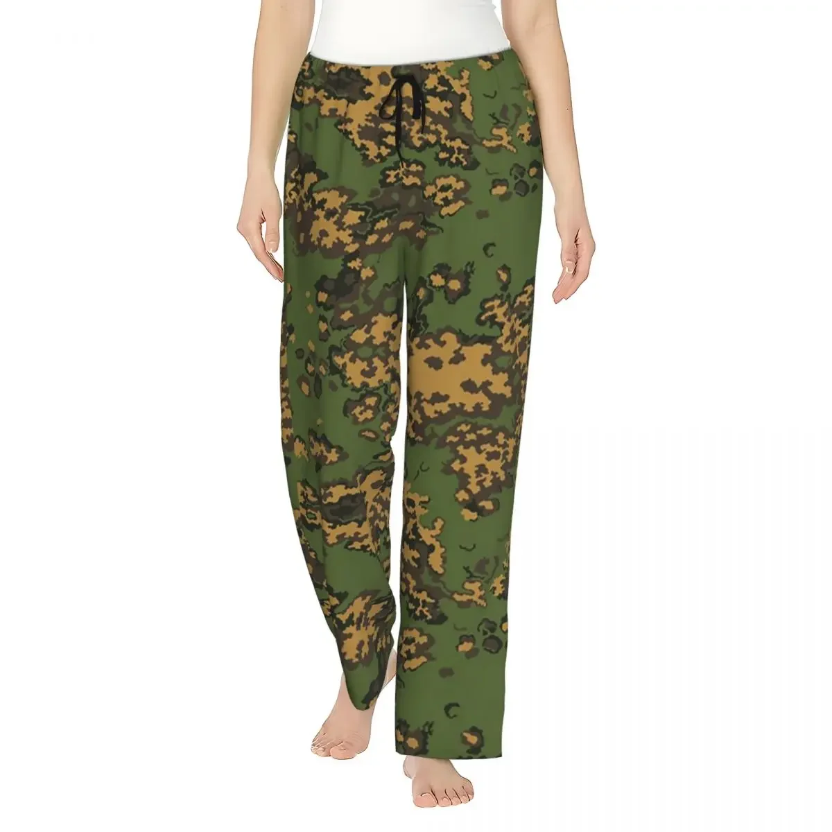 Custom Splintertarn German WW2 Camouflage Army Military Camo Women Pajama Pants Lounge Sleep Sleepwear Bottoms with Pockets
