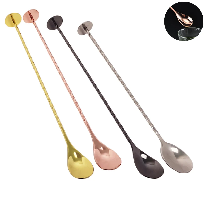 1Pcs Black/Rose Gold Bar Cocktail Spoons Set, Stainless Steel Spiral Pattern Cocktail Shaker Mixing Spoon