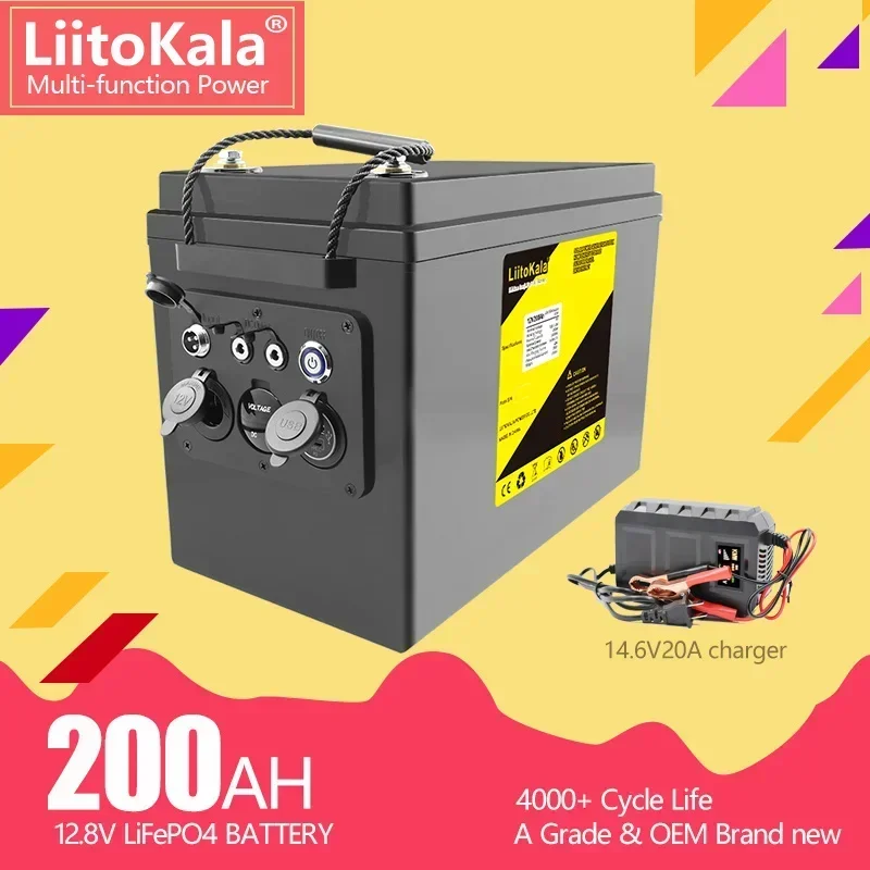 LiitoKala 12.8V 200ahLifepo4 battery power bank for Campers Golf Cart Off-Road Off-grid Solar Wind for RV Outdoor/5V/12V output