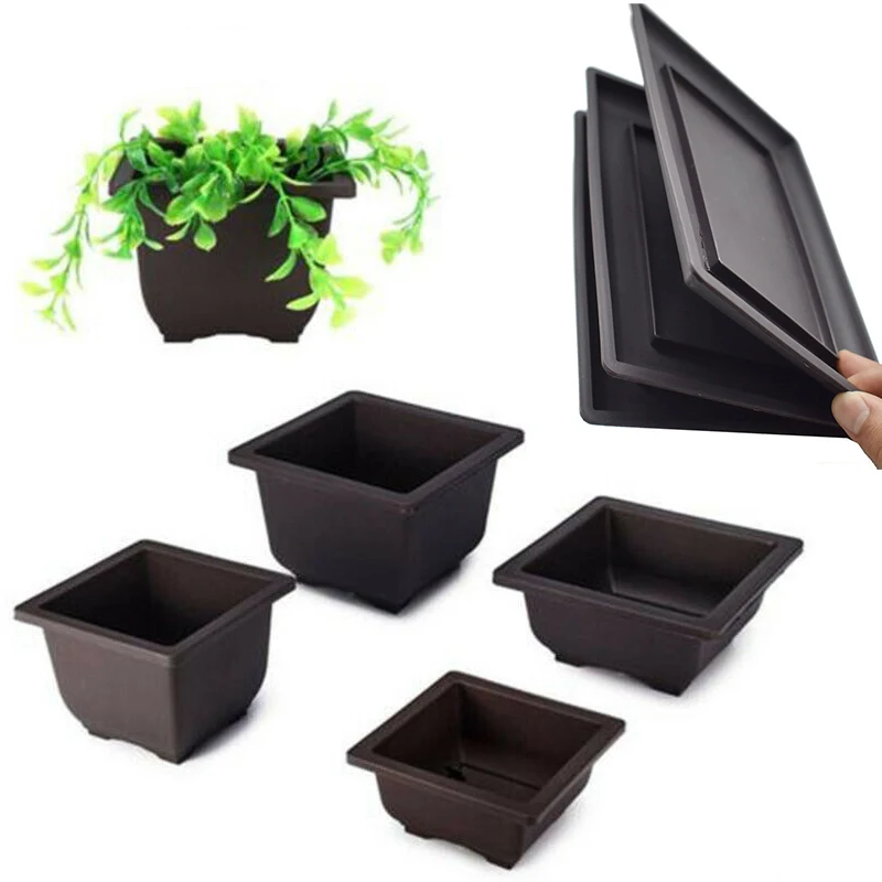 Imitation Purple Sand Fleshy Flower Pot Tray Succulent Plants Pots Garden Landscape Bonsai Pot Rectangle Square Nursery Planters