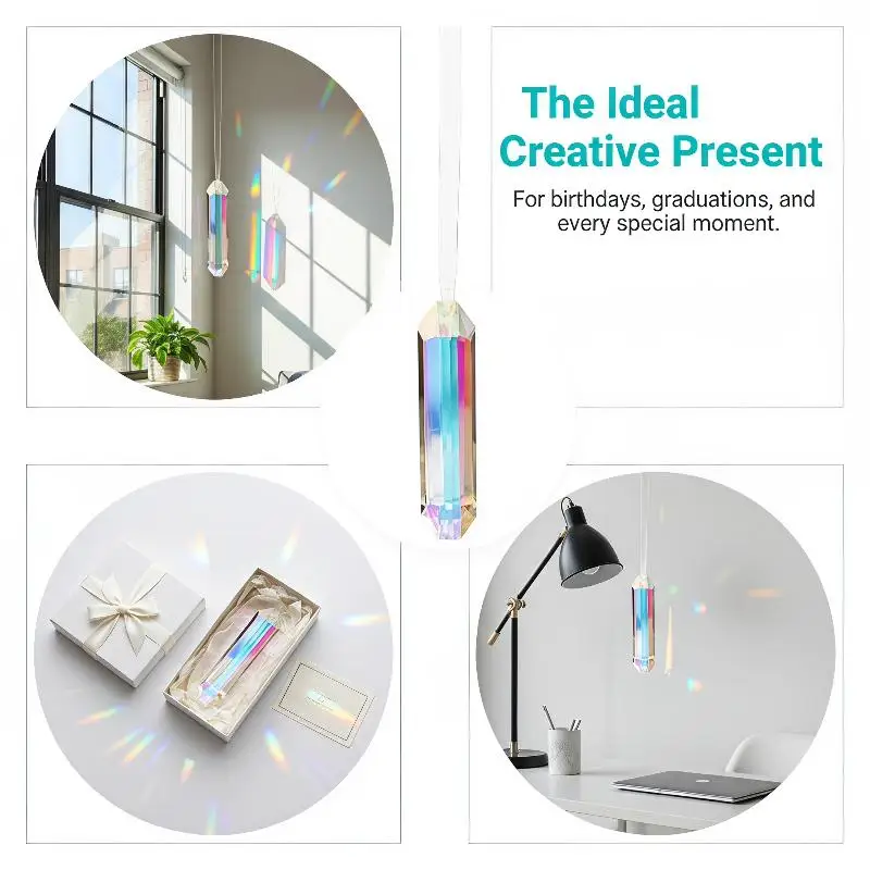Artificial Colorful Crystal Hanging Prism Suncatcher Rainbow Maker for Cafe Shop Window Wall Decoration view 2