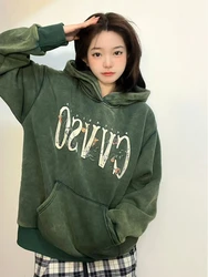 Pullovers Woman Clothing Loose Text Baggy Letter Printing with Orint on Hoodies Women's Sweatshirt Hooded Promotion Goth M E Top