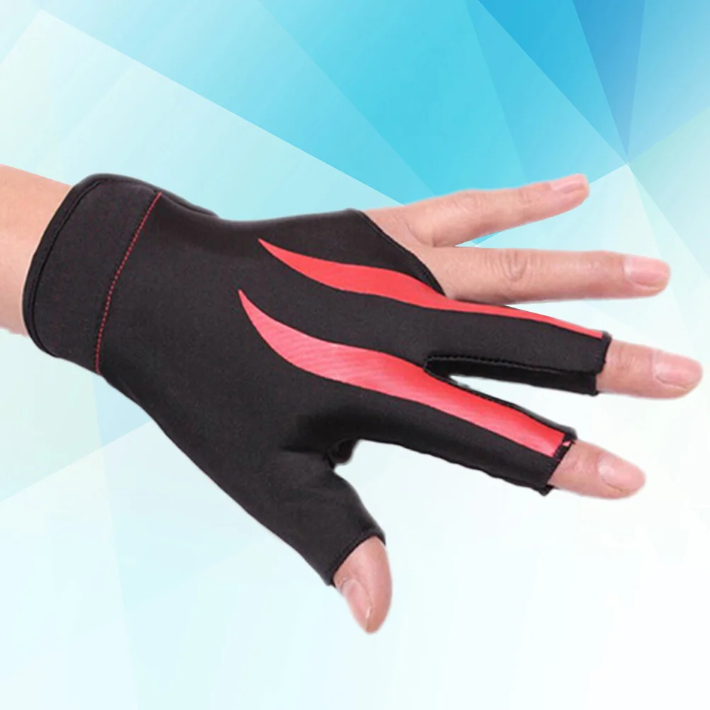 Billiard 3-Finger Glove Snooker Pool Cue Shooter Glove Stretchable Half Finger for Left Hand (Red) billiard glove