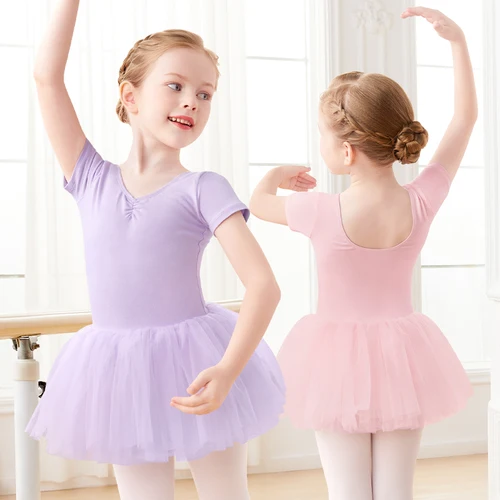 Imagen 2 del producto Vestido de tutú de Ballet para niñas, vestido de baile para niños pequeños, vestido de leotardo gimnástico con forro completo, vestido de Ballet de algodón con entrepierna cerrada