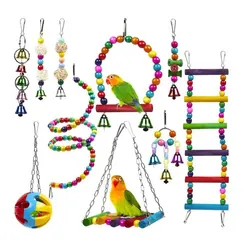 Bird Toy Set Parrot Combination Gnawing Toy Ladder Takraw Ball Ring Color Bell Toy Ring Set Bird Toy 7/10/15PCS