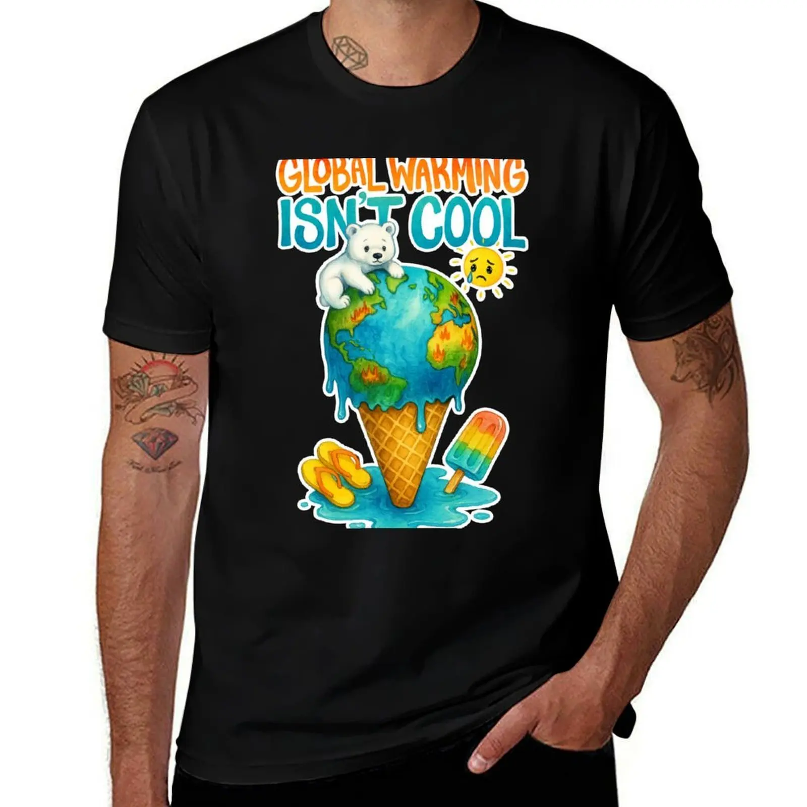 

Global Warming Isn’t Cool – Watercolor Climate Art T-Shirt shirts graphic Man t-shirt kawaii clothes mens fashion