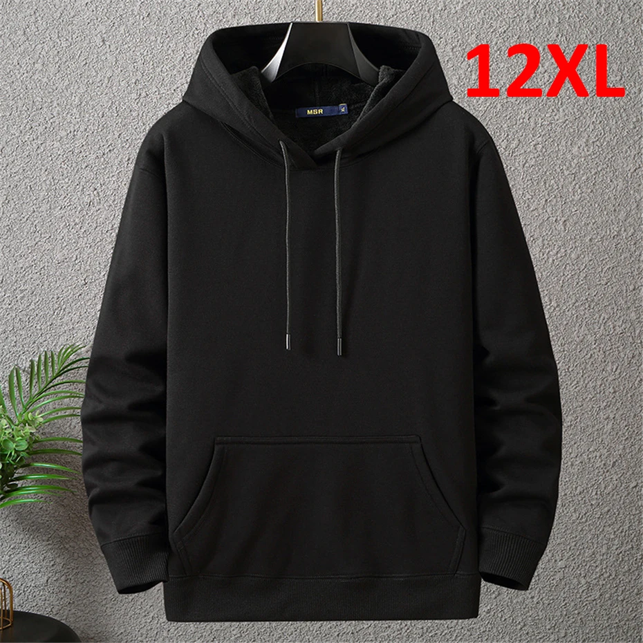 

Solid Color Hoodies Men 12XL 10XL Plus Size Hoodies Autumn Winter Thick Fleece Hoodie Male Big Size 12XL Hooded Pullover Black