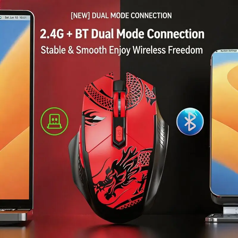 New Lightweight Office Bluetooth Dual Mode Silent Gaming ESports Mouse Rechargeable Wireless 2.4G Ergonomic Mice DPI 800-1600 PC