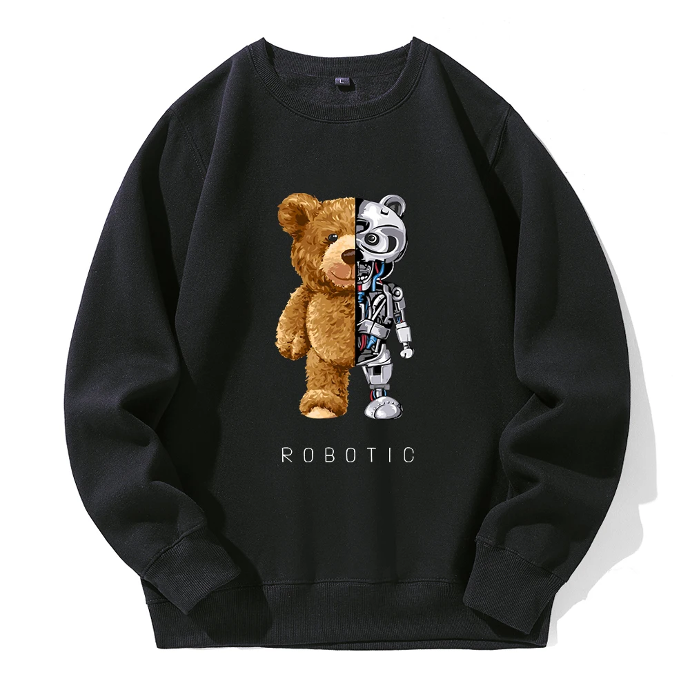 

So You Are A Robot Bear Printed Hoodie Men Fashion Sports Pullovers Loose Casual Fleece Tracksuit Be Durable Basic Daily Hoody