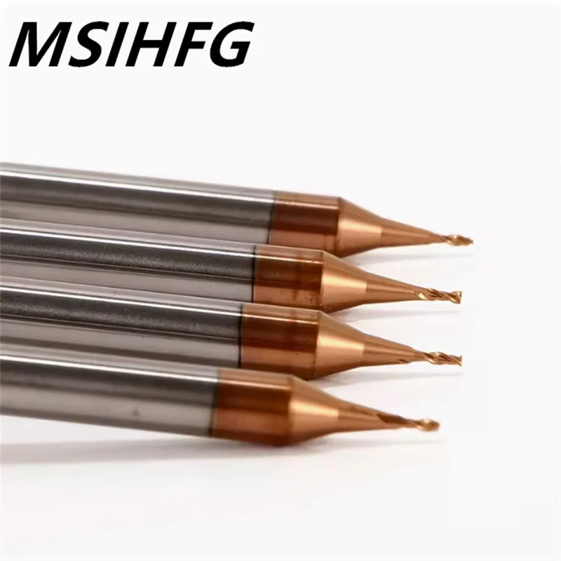 HRC55 Micro 2 Flute End Mill 0.2-0.9mm 4mm Shank Milling Cutter  Tungsten Carbide CNC Router Bit TiCN Coated Mini Milling Cutter