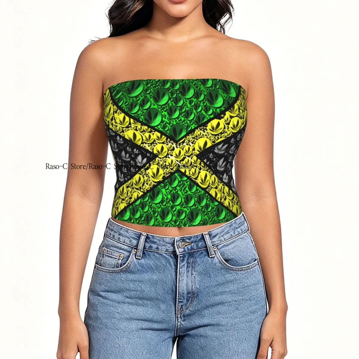 Strapless Sexy Tube Tops Summer Outfits Women Backless Shoulder Wrap Jamaican Flag Female Crop Top