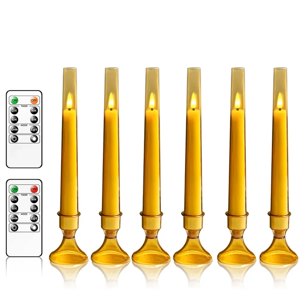 Acrylic Pillar Flameless LED Electronic Candles Timer Dimmable Dining Table Bar Counter Valentine‘s Day Wedding Taper Candles
