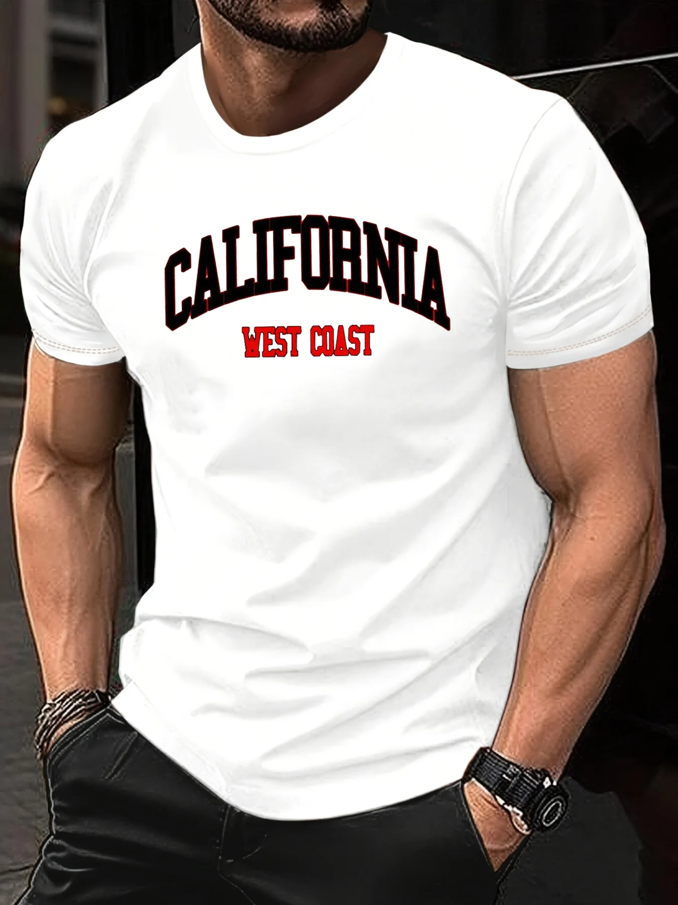 Summer Men's 100% Pure Cotton Casual Loose Plus Size California West Coast Letter Printed Round Neck Short Sleeved T-Shirt Top